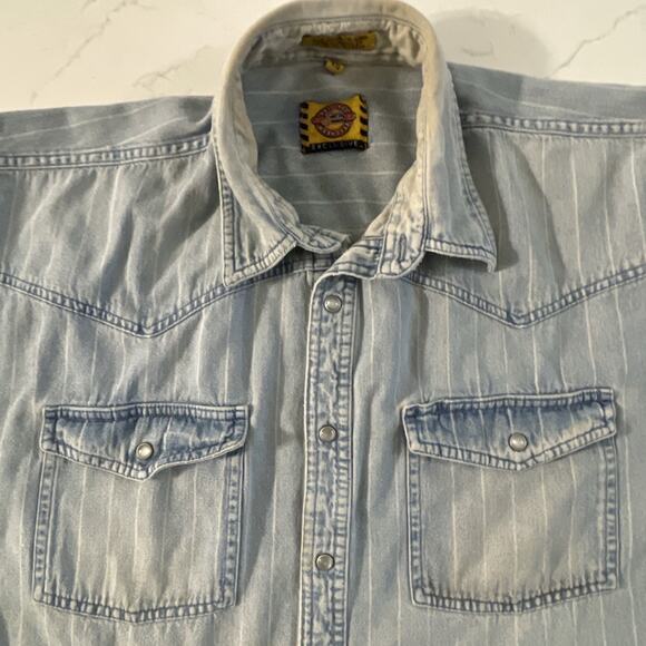 Justin Boots XL Denim Shirt Is Railroad Pinstripe Shacket Western Cowboy Snap - Picture 6 of 16